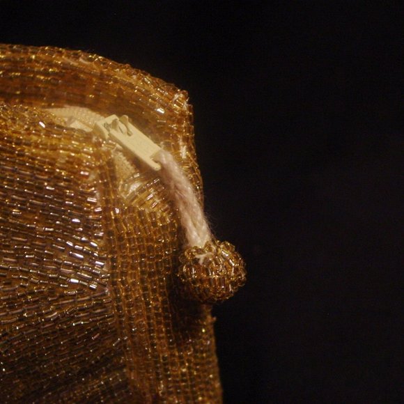 Vintage GENIE Gold Bugle Bead Asian Evening Bag Clutch 8" - Picture 4 of 10